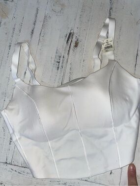 Aerie White Cropped sporty Corset-Style Tank Top